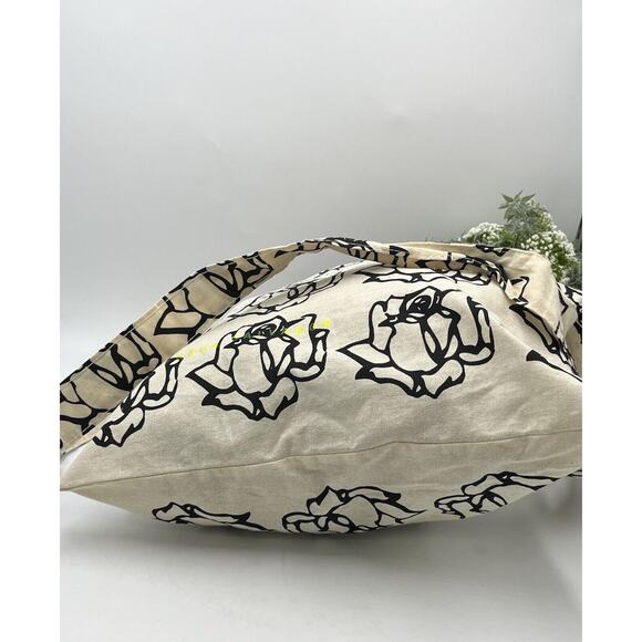 Freda Salvador Canvas Off white Black Rose Floral Tote Bag Neon Logo Lightweight - Picture 10 of 10